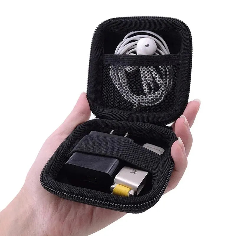 Portable Leather Earphone & Cable Organizer Bag — Travel Digital Accessories Case