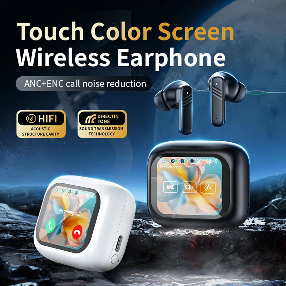 Wireless Earbuds With Touch Screen In-Ear Earphone ANC Noise Cancellation Long Battery ENC Mic Compatible For IOS Android